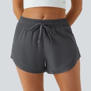 Halara Mid Rise Drawstring Contrast Mesh 2-in-1 Flowy Running Shorts 3”